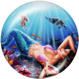 20MM  Mermaid   Print   glass  snaps buttons  Beach Ocean
