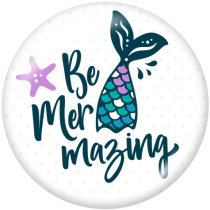 20MM  Mermaid   Print   glass  snaps buttons
