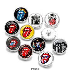 20MM  Lip kiss  Famous  music   Print   glass  snaps buttons