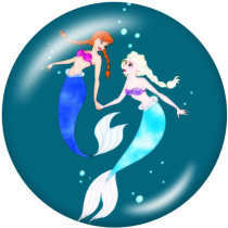 20MM  Mermaid   Print   glass  snaps buttons