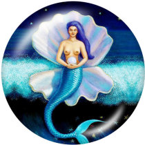 20MM  Mermaid   Print   glass  snaps buttons Beach Ocean