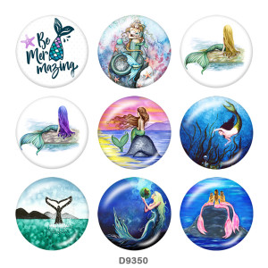20MM  Mermaid   Print   glass  snaps buttons