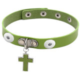 Gothic PU Leather Necklace Clavicle Chain Simple Cross Pendant Necklace Collar  fit two 20MM chunks snaps jewelry