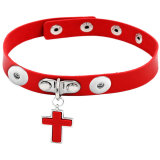 Gothic PU Leather Necklace Clavicle Chain Simple Cross Pendant Necklace Collar  fit two 20MM chunks snaps jewelry