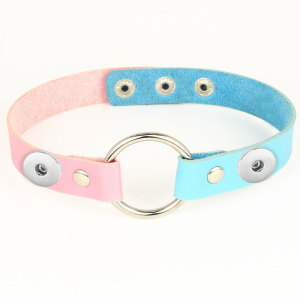 The original hot-selling Japanese and Korean Harajuku style street style punk leather rivet ring collar clavicle chain nightclub necklace  fit two 20MM chunks snaps jewelry