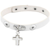 Gothic PU Leather Necklace Clavicle Chain Simple Cross Pendant Necklace Collar  fit two 20MM chunks snaps jewelry
