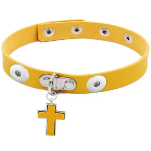 Gothic PU Leather Necklace Clavicle Chain Simple Cross Pendant Necklace Collar  fit two 20MM chunks snaps jewelry