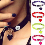 Anime Rock Harajuku Punk Gothic Love Pendant Necklace Leather Collar Leather Necklace Necklace  fit two 20MM chunks snaps jewelry