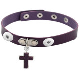 Gothic PU Leather Necklace Clavicle Chain Simple Cross Pendant Necklace Collar  fit two 20MM chunks snaps jewelry