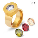 Four-color zircon interchangeable stainless steel ring