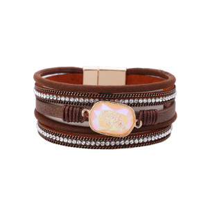 Multi-layer hot diamond crystal with leather bracelet women