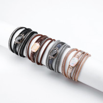 Multi-layer hot diamond crystal with leather bracelet women