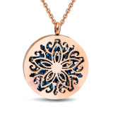 Rubik's Cube Stainless Steel Necklace Women's Rose Gold Blue Crystal Unfading Pendant Jewelry