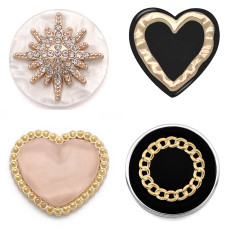 20MM design Heart LOVE metal snap Golden  Plated with Rhinestone snap button