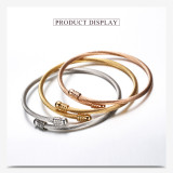 Stainless Steel Cable Wire Bracelet Gold+Rose Gold+Steel Color Fashionable Simple Jewelry Lady Jewelry