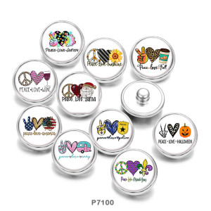 20MM  Peaceful  love   Print   glass  snaps buttons