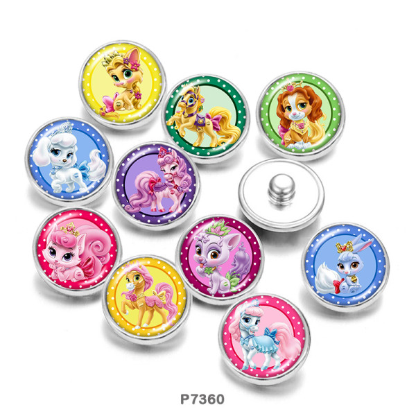 20MM  Cartoon  Horse  rabbit    Print   glass  snaps buttons