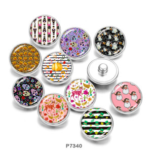 20MM  skull   Halloween   Pattern  Print   glass  snaps buttons