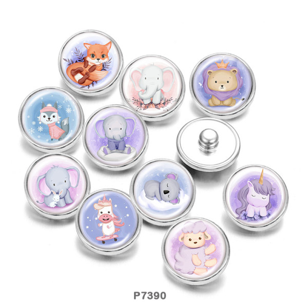 20MM    Elephant  Unicorn  Print   glass  snaps buttons