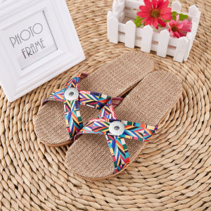 2 buttons Linen bottom slippers for home furnishing women and men summer couples indoor non-slip soft bottom fit18&20MM  snaps jewelry