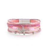Multilayer bracelet personality fashion diamond starfish bracelet ladies leisure holiday style small round bead jewelry