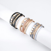 Color matching metal brass tube bracelet ladies personality retro multilayer magnetic buckle leather bracelet