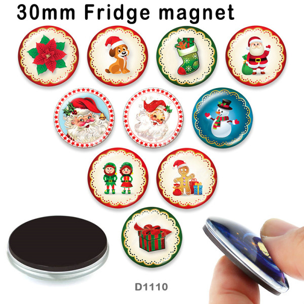 10pcs/lot  Christmas   glass picture printing products of various sizes  Fridge magnet cabochon