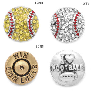Baseball Football bullet 12MM snap silver plated  interchangable snaps jewelry