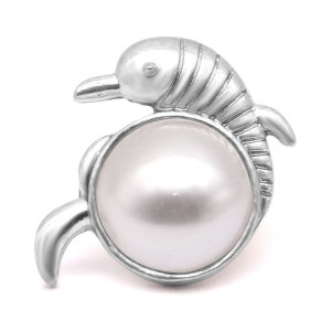 20MM dolphin design metal snap silver  Plated with Turquoise Pearl snap button