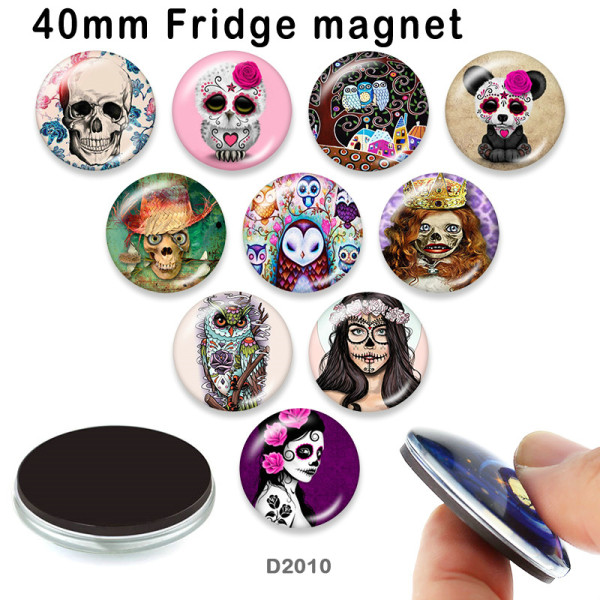 10pcs/lot  skull  glass  picture printing products of various sizes  Fridge magnet cabochon