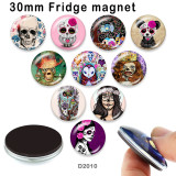 10pcs/lot  skull  glass  picture printing products of various sizes  Fridge magnet cabochon