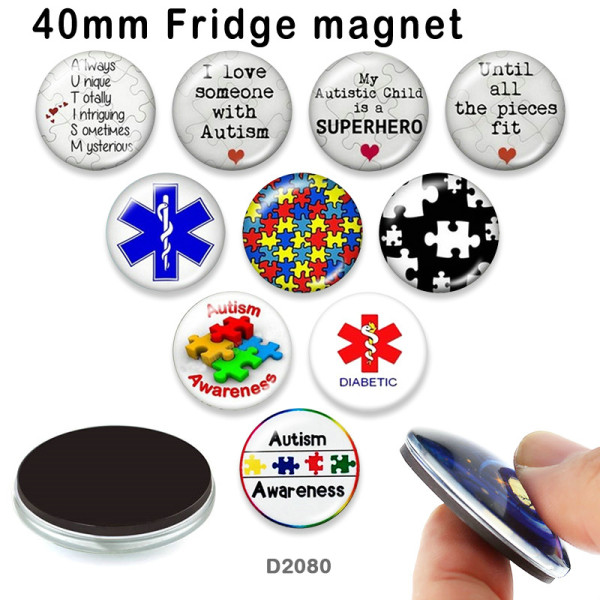 10pcs/lot  Autism  Awareness  glass  picture printing products of various sizes  Fridge magnet cabochon