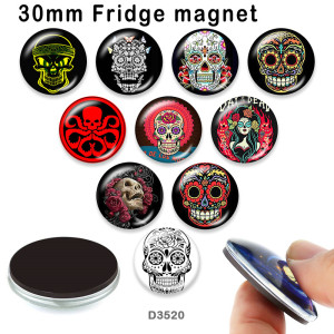 10pcs/lot  skull   glass  picture printing products of various sizes  Fridge magnet cabochon