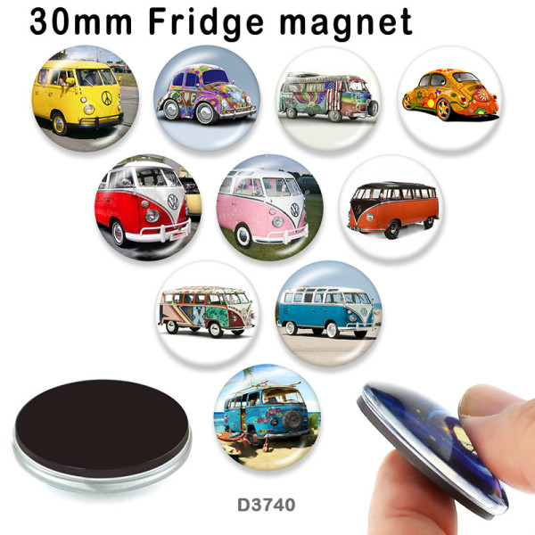 10pcs/lot  Car  BUS  glass  picture printing products of various sizes  Fridge magnet cabochon
