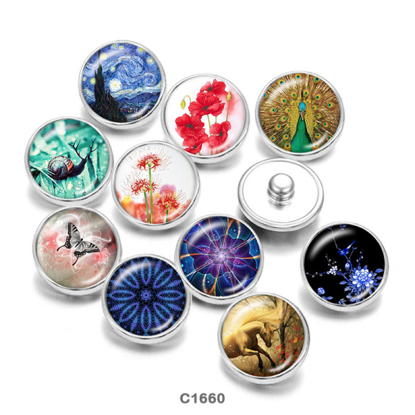 20MM  Flowe   Butterfly  Print   glass  snaps buttons