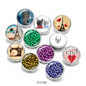 20MM  love  Cat  Eiffel Tower  Print   glass  snaps buttons