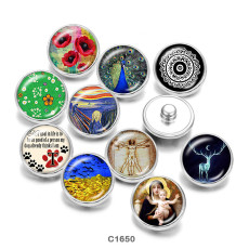 20MM  Flower   mandala   Print   glass  snaps buttons