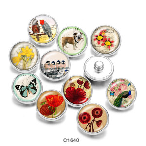 20MM  Flower  Butterfly   Print   glass  snaps buttons
