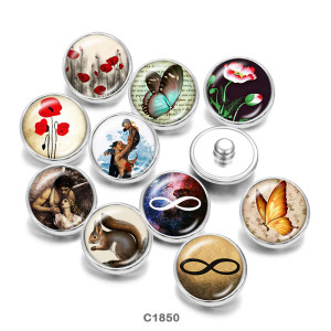 20MM   Flower  Butterfly  peacock   Print   glass  snaps buttons