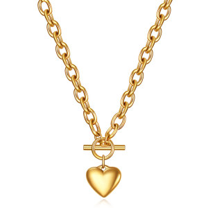 46CM chain Stainless Steel Necklace 18K Gold Stainless Steel Love Letter Necklace Heart Pendant