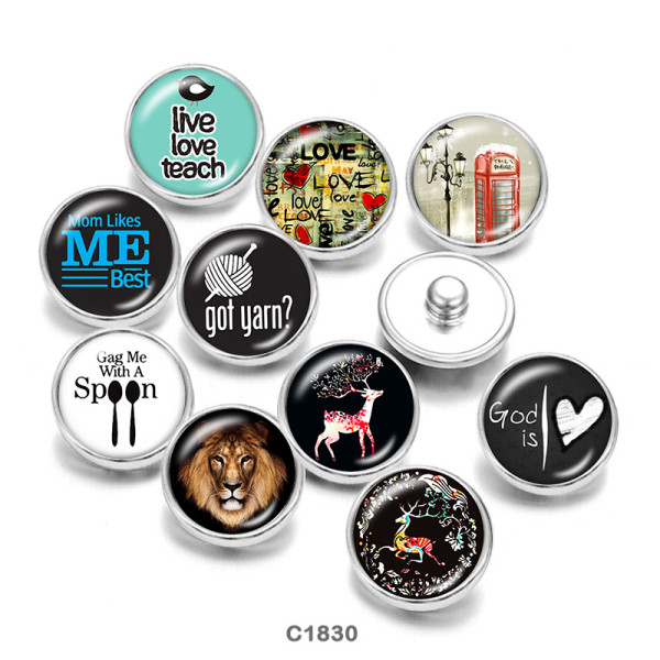20MM  Deer  lion   Print   glass  snaps buttons