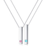 46CM chain Simple square cylinder stainless steel pendant necklace with zircon