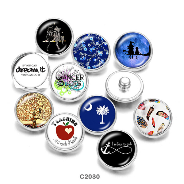 20MM   teacher   Cat  Print   glass  snaps buttons