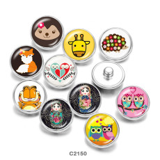 20MM  Cartoon  girl  Owl  Print   glass  snaps buttons