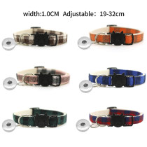 Pet plaid patch cat buckle collar Dog bell collar cat collar fit  1 18&20MM snap buttom snap jewelry