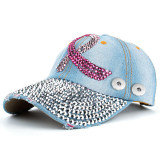 Pink Ribbon Dot Rhinestone Baseball Cap fit 18mm snap button beige snap button jewelry