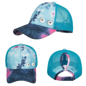 Tie-dye ponytail net cap baseball cap for men and women couples fit 18mm snap button beige snap button jewelry