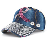 Pink Ribbon Dot Rhinestone Baseball Cap fit 18mm snap button beige snap button jewelry
