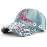 Pink Ribbon Dot Rhinestone Baseball Cap fit 18mm snap button beige snap button jewelry