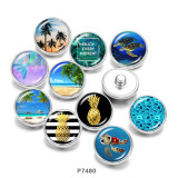 20MM sea turtle  pineapple  Print   glass  snaps buttons Beach Ocean